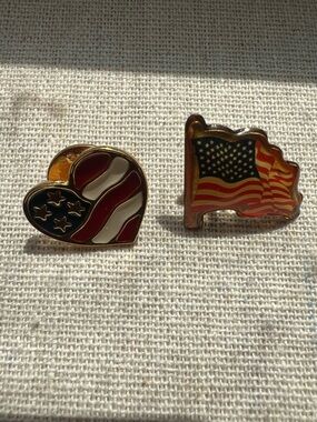 VTG Avon American Flag Heart & Flag Enamel Pins